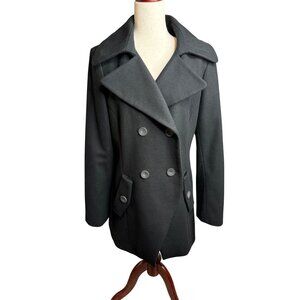 Calvin Klein Med Blk Wool Blend Double-Breasted Peacoat Career Old Money Read